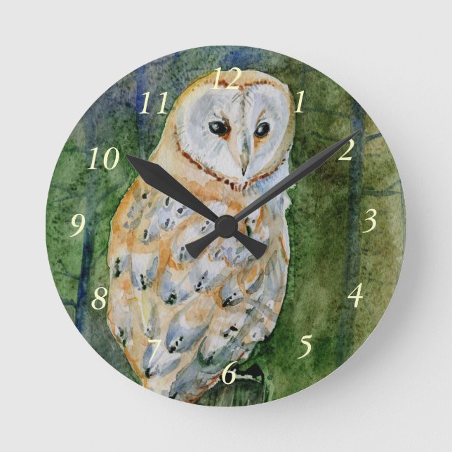 Schleiereule-Aquarell Runde Wanduhr (Vorderseite)