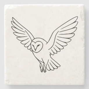 Schleiereule in Fluglinie Kunst Steinuntersetzer