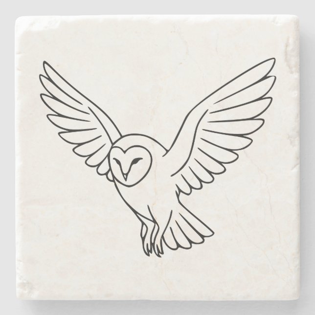 Schleiereule in Fluglinie Kunst Steinuntersetzer (Vorderseite)