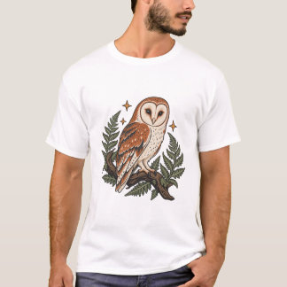Schleiereule mit Farnen und Waldsternen T-Shirt