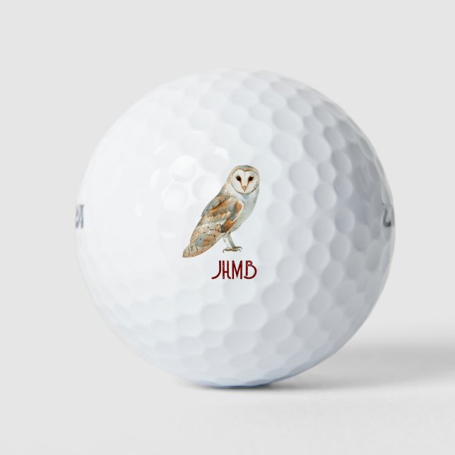 Schleiereule Vogel Tier Monogramm Kunst Golfball (Vorderseite)