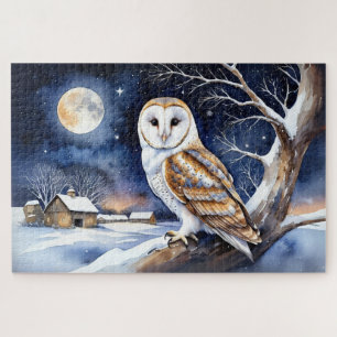 Schleiereule Winter Schnee Szene Weihnachtszeit Na Puzzle
