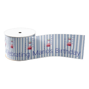 Schleife Blau & Weiß gestreift Alles Gute zum Gebu Ripsband