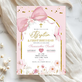 Schleife Coquette Rosa Taufe & 1. Geburtstag Einladung