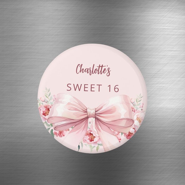 Schleife rosa Blumen Rosen Sweet 16 Magnet (Von Creator hochgeladen)