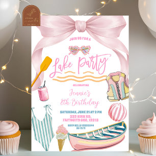 Schleife Rosa Pastell Mädchen See Party Geburtstag Einladung