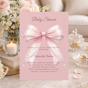 Schleife rosa Perlen elegante Mädchen Baby Shower Einladung