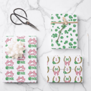 Schleifen-Klee Glückspilz Mädchen 1. Geburtstag Mo Geschenkpapier Set