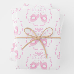Schleifenband Es ist ein Mädchen Weiß Geschenkpapier Set