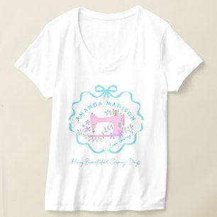 Schleifenband Nähen Blau Weiß T-Shirt
