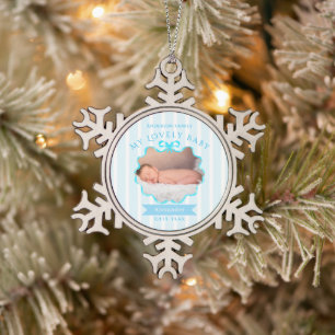 Schleifenband Neugeborenes Baby Boy  Schneeflocken Zinn-Ornament