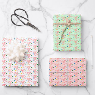 Schleifenbögen-Doodle WEIHNACHTEN Feiertag Pink Ro Geschenkpapier Set