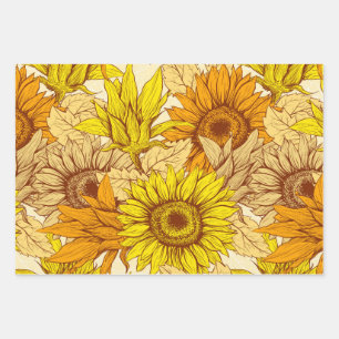 Schleifpapier Flachblech von 3 Sonnenblumen Geschenkpapier Set