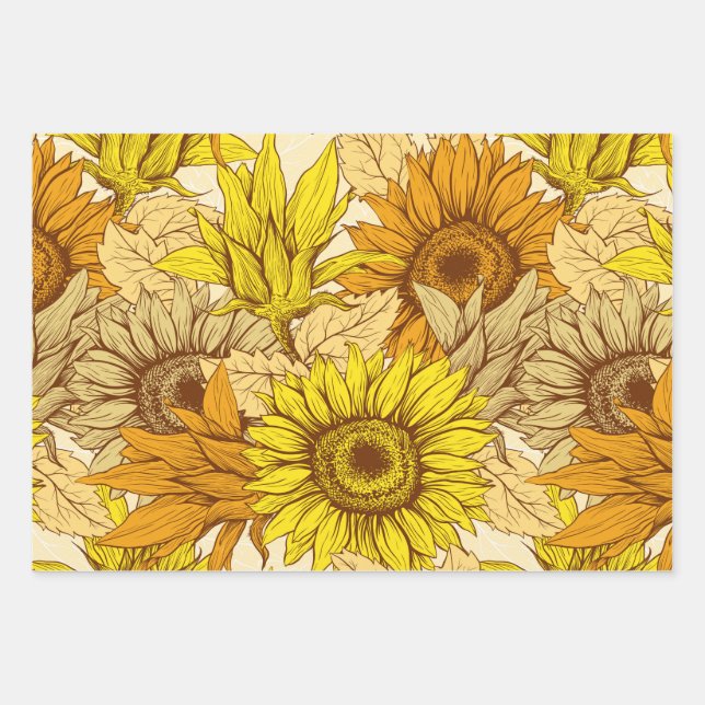 Schleifpapier Flachblech von 3 Sonnenblumen Geschenkpapier Set (Vorderseite)