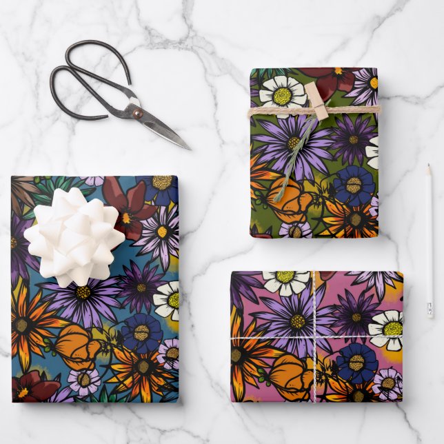 Schleifpapier, Matte Floral Burst Geschenkpapier Set (Vorderseite)
