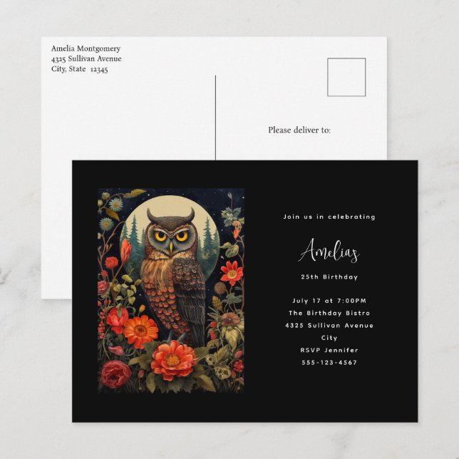 Schlemmer bei Nacht mit Vollmond Geburtstag Postkarte (Vorne/Hinten)