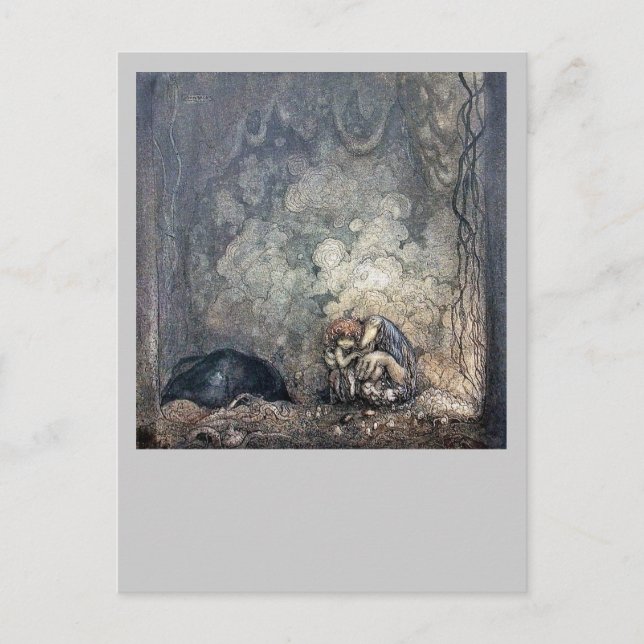 Schleppangel, die Kind hält Postkarte (Vorderseite)