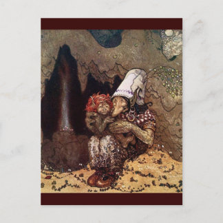 Schleppangel-Mutter neben einem Lagerfeuer Postkarte