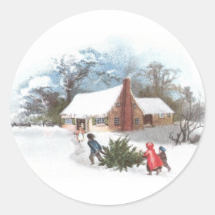 Schleppen des Baum-Zuhause-Vintagen Weihnachten Runder Aufkleber