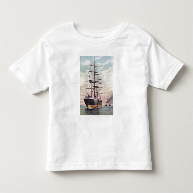 Schlepper, die ein Schiff zum Meer schleppen Kleinkind T-shirt (Vorderseite)