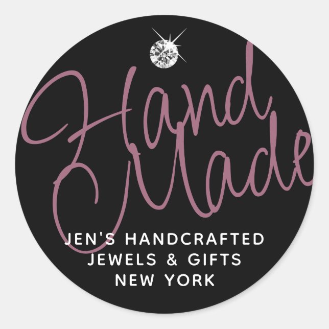 Schlicht Black Luxury Kristall Elegant Handmade Runder Aufkleber (Vorderseite)