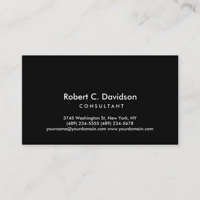 Schlicht Black Modern Consulting Business Card Visitenkarte (Vorderseite)