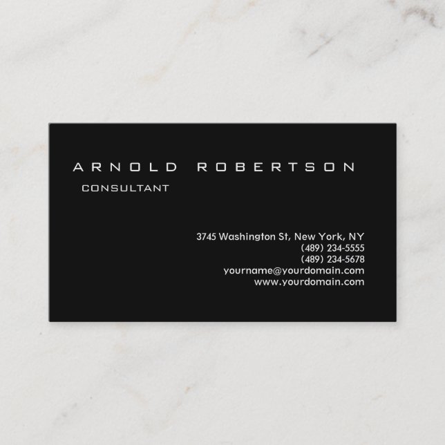 Schlicht Black Stylish Beruflich Business Card Visitenkarte (Vorderseite)