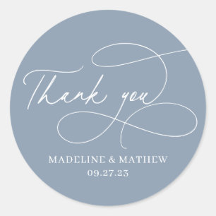 Schlicht Elegant Dusty Blue Script Wedding Vielen  Runder Aufkleber
