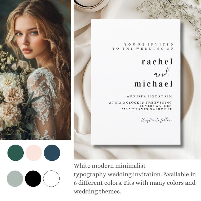 Schlicht Elegant Einladung (Simple, elegant, white wedding invitation.)