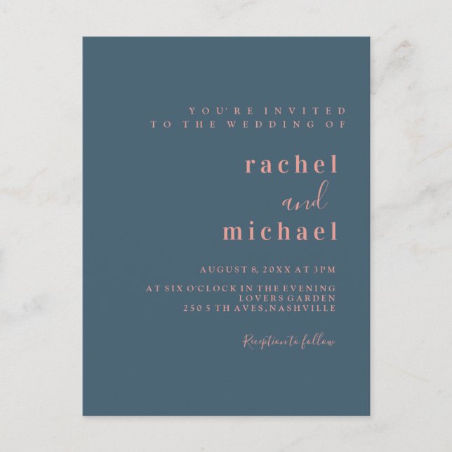 Schlicht elegante ante Hochzeitseinladung Postkarte (Vorderseite)