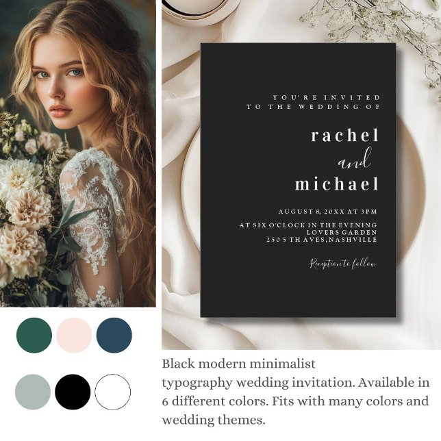 Schlicht elegante einladung (Simple, elegant, black, wedding    invitation)