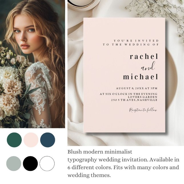 Schlicht elegante einladung (Blush modern minimalist 
typography wedding invitation.)