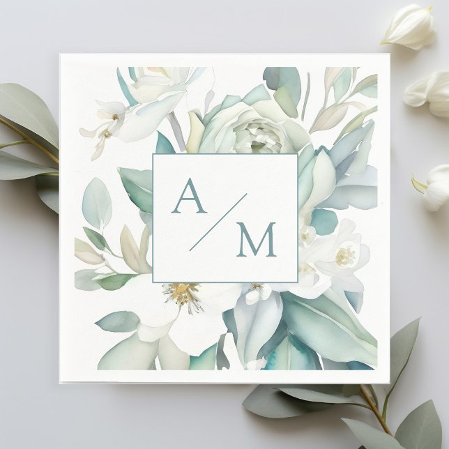 Schlicht elegante Greenery Monogramm Serviette (Von Creator hochgeladen)