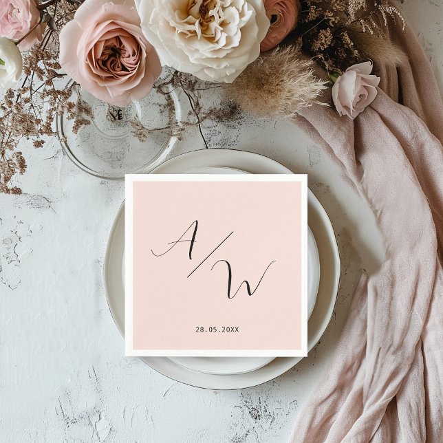 Schlicht elegante Monogramm Blush Serviette (Von Creator hochgeladen)