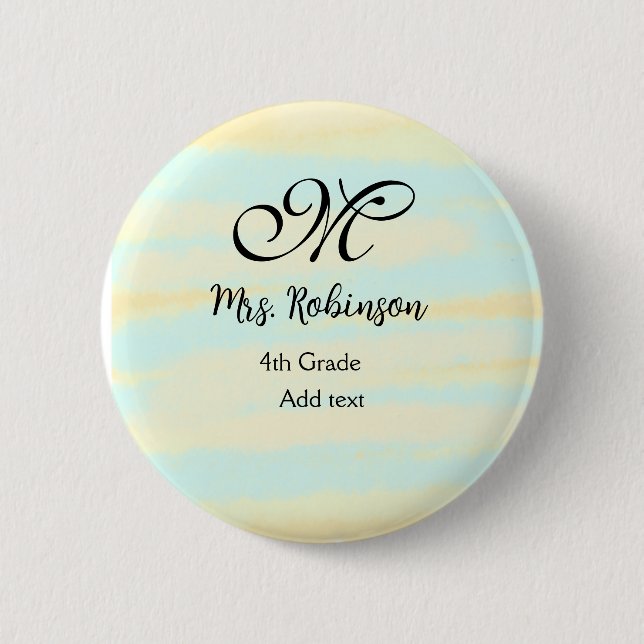 schlicht-gelb-blaue Aquarelllehrer Wertschätzung Button (Vorderseite)