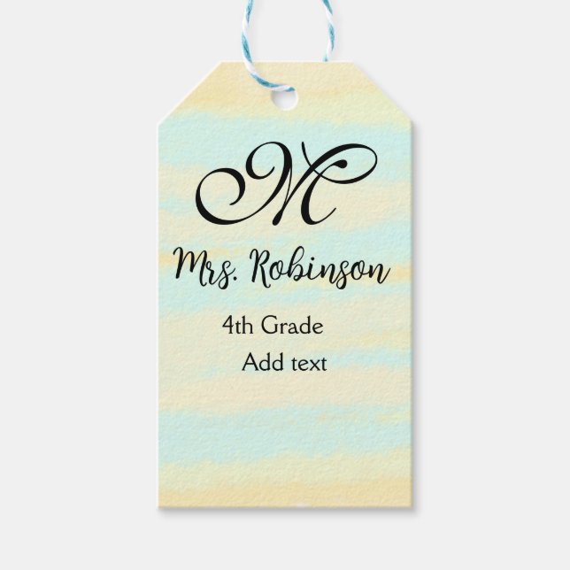 schlicht-gelb-blaue Aquarelllehrer Wertschätzung Geschenkanhänger (Vorderseite)