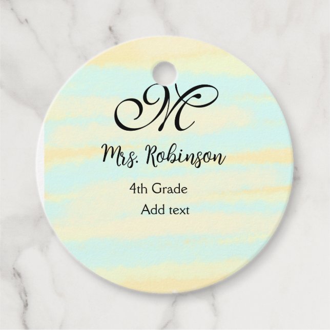 schlicht-gelb-blaue Aquarelllehrer Wertschätzung Geschenkanhänger (Vorderseite)