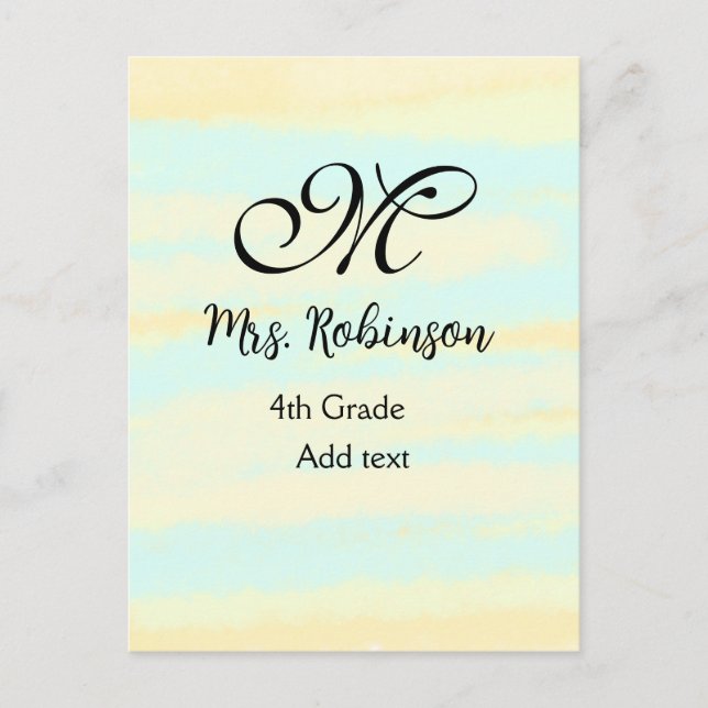 schlicht-gelb-blaue Aquarelllehrer Wertschätzung Postkarte (Vorderseite)