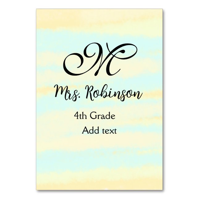 schlicht-gelb-blaue Aquarelllehrer Wertschätzung Tischnummer (Vorderseite)