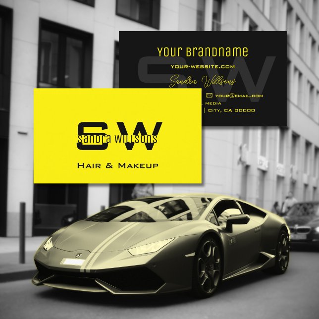 Schlicht Gelb und Schwarz Cool mit Monogramm Visitenkarte (Von Creator hochgeladen)
