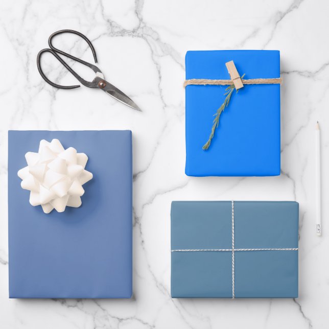 Schlicht Glaucous Azure Faith Blue Shades 3 Tones Geschenkpapier Set (Vorderseite)