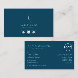 Schlicht Ocean Blue mit Monogram Logo und Juwelen Visitenkarte