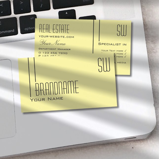 Schlicht Pastellgelb mit Beruflichen Initialen Visitenkarte (Von Creator hochgeladen)