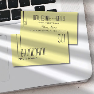 Schlicht Pastellgelb mit Monogramm Beruflich Visitenkarte