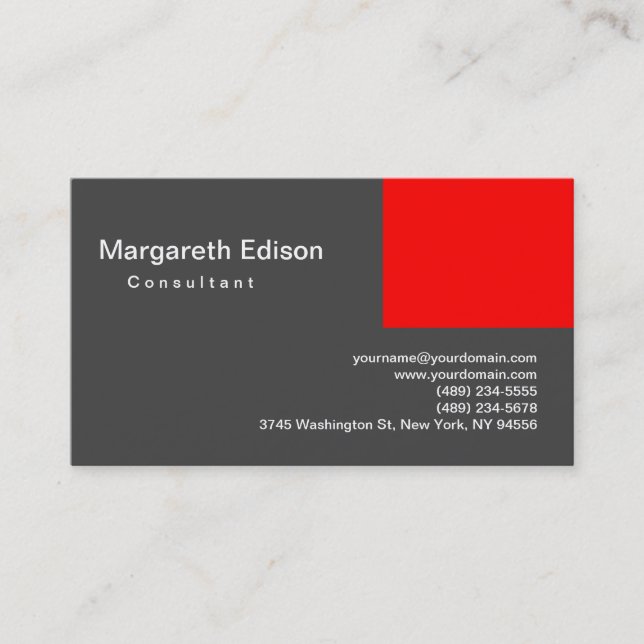 Schlicht Red Gray Clear Standard Business Card Visitenkarte (Vorderseite)