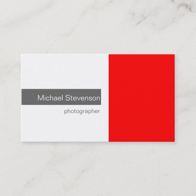 Schlicht Red Gray White Fotografy Business Card Visitenkarte (Vorderseite)