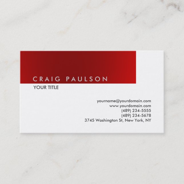 Schlicht Red White Beruflich Business Card Visitenkarte (Vorderseite)