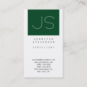 Schlicht-up Forest Green White Monogram Business C Visitenkarte