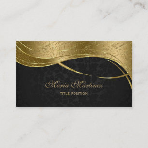 Schlichte Black and Gold Damask Visitenkarte