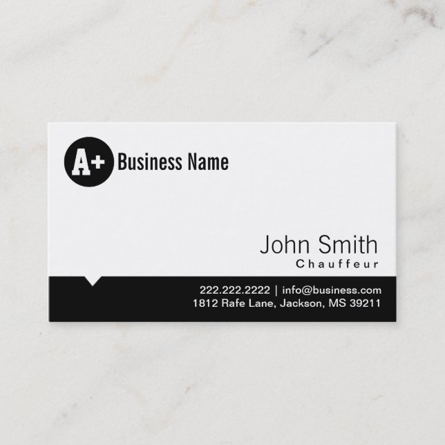 Schlichte Black Dot Chauffeur Business Card Visitenkarte (Vorderseite)